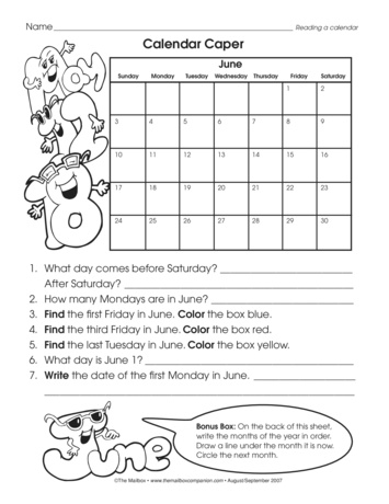 Calendar Caper, Lesson Plans - The Mailbox