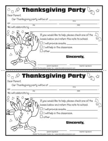 Thanksgiving Party Note, Lesson Plans - The Mailbox