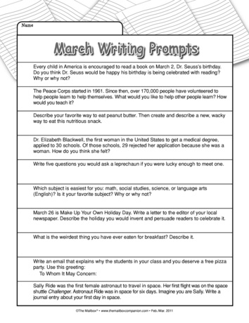 March Writing Prompts, Lesson Plans - The Mailbox